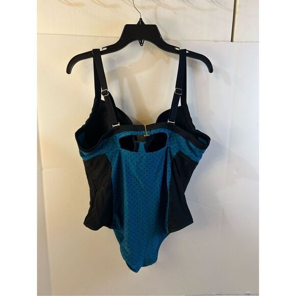 Terra & Sky bathing suit 1x (16-18w) rn52469 turquoise and black dots underwire - Picture 2 of 7